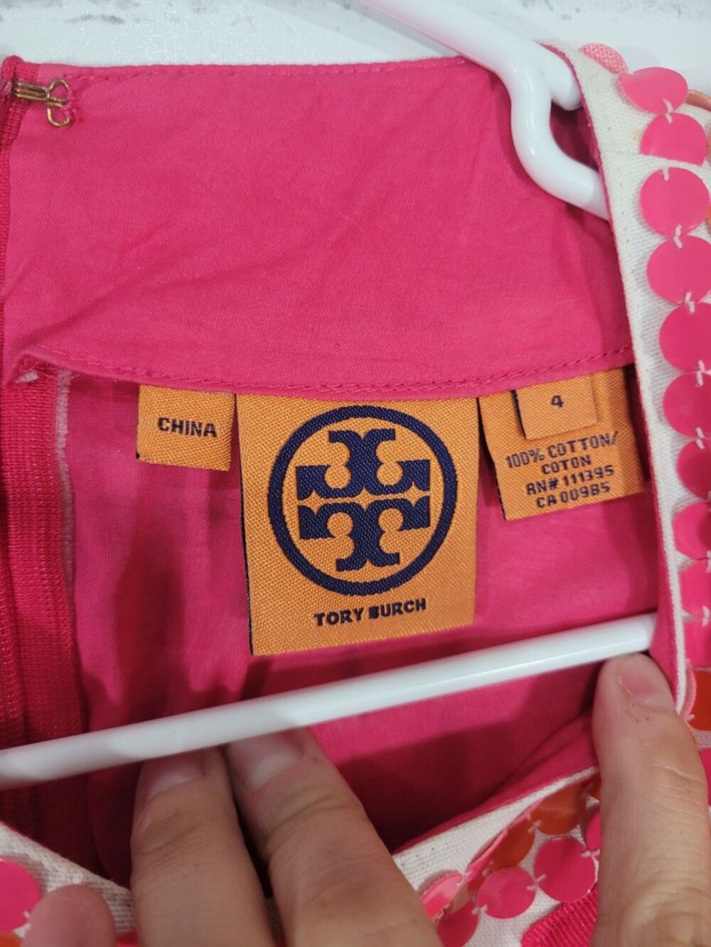 NWOT Tory Burch Embellished Yoke Pink Orange Lightweight Tunis Size 4 - Picture 4 of 5